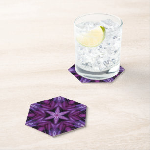 Paars Glitter Heart & Flower Kaleidoscope Pattern Kartonnen Onderzetters