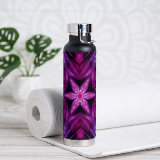 Paars Glitter Heart & Flower Kaleidoscope Pattern Waterfles