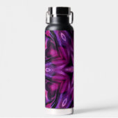 Paars Glitter Heart & Flower Kaleidoscope Pattern Waterfles (Voorkant)