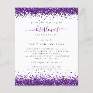 PAARS Glitter Kerstfeest Uitnodiging Wit Flyer
