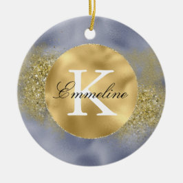Paars Glitter Monogram Keramisch Ornament