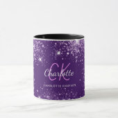 Paars glitter-monogram met stofnaam mok (Midden)