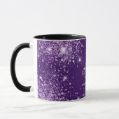 Paars glitter-monogram met stofnaam mok (Links)