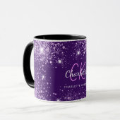 Paars glitter-monogram met stofnaam mok (Voorkant links)
