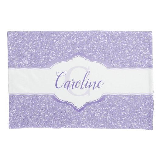 Paars Glitter Monogram Pillow Hoesje Kussensloop (Voorkant)