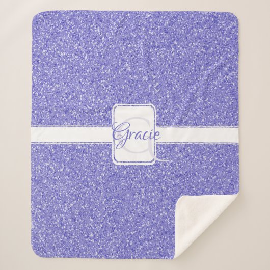 Paars Glitter Monogram Sherpa Blanket Sherpa Deken (Voorkant)