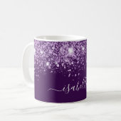Paars glitter-naamscript koffiemok (Voorkant links)