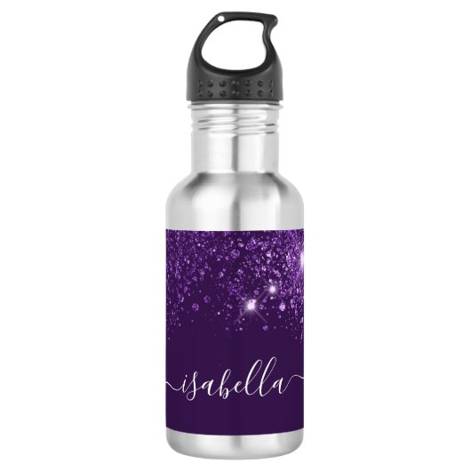 Paars glitter-naamscript waterfles  (Voorkant)