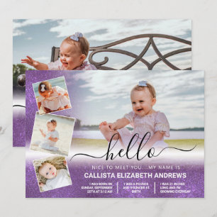 Paars Glitter Ombre Birth Foto Collage Aankondiging