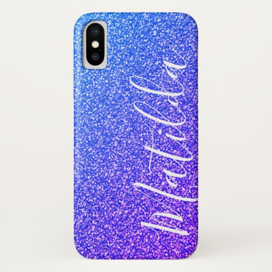 Paars Glitter Personalizationnaamscript Case-Mate iPhone Case (Achterkant)