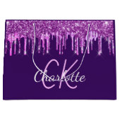 Paars glitter roze druipend monogram groot cadeauzakje (Voorkant)