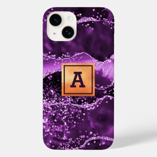 Paars glitter roze goudmonogram Case-Mate iPhone case (Achterkant)