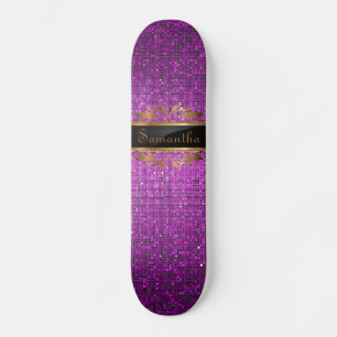 Paars Glitter Sequin Disco Glitz Comp Skateboard
