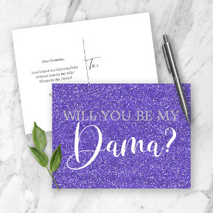 Paars Glitter Sparkle Quinceanera Dama Voorstel Uitnodiging Briefkaart