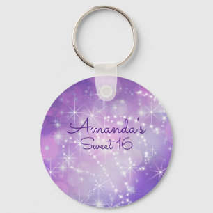 Paars, glitter, sparkle, zoete zestien veter sleutelhanger
