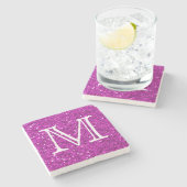 Paars Glitter Square Monogram Gepersonaliseerd Stenen Onderzetter (Zijkant)