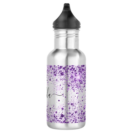 Paars glitter-stofnaamscript elegant waterfles  (Rechts)