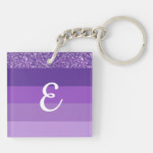 Paars Glitter Striped Monogram Sleutelhanger (Achterkant)