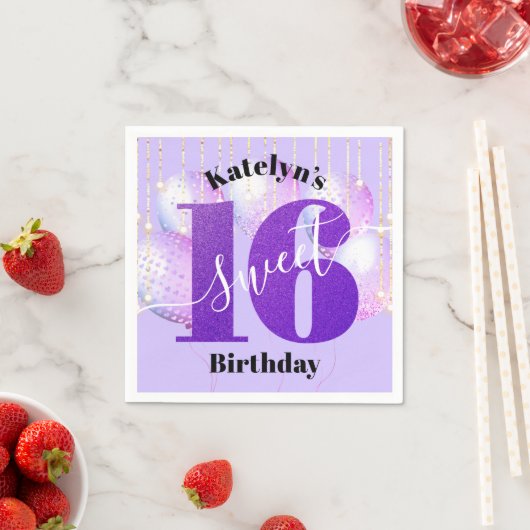 Paars Glitter Sweet 16 Birthday Balloons Script Servet (Insitu)