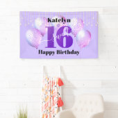 Paars Glitter Sweet 16 Birthday Balloons Script Spandoek (Insitu)