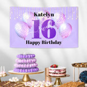 Paars Glitter Sweet 16 Birthday Balloons Script Spandoek