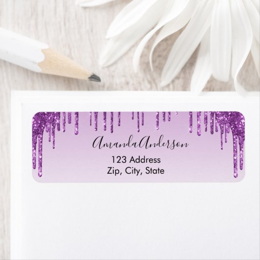 Paars glitterspul retouradreslabel etiket (Insitu)