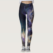 Paars Gold Abstracte rook gevild | LEGGINGS (Voorkant)