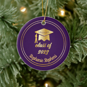 Paars Gold Afstuderen Pet Afstuderen 2023 Foto: Keramisch Ornament