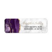 Paars Gold Agate Marble Wedding Return Address Etiket (Voorkant)