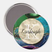Paars Gold Aqua Green Monogram Magneet (Voorkant / Achterkant)