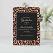 Paars Gold Black Leopard Cheetah Graduparty Kaart (Staand voorkant)