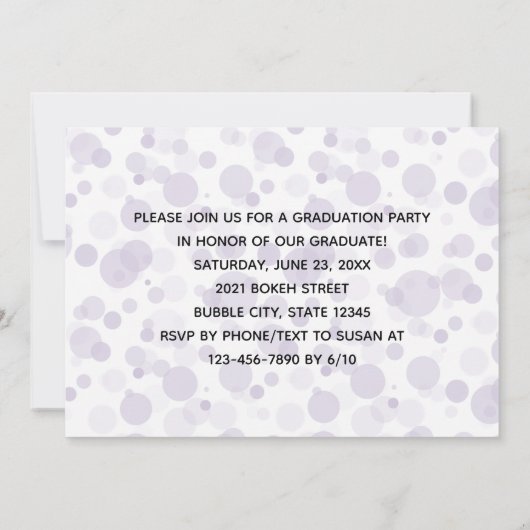 Paars Gold Confetti Bokeh Bubbles Afstuderen Kaart (Achterkant)