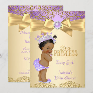 Paars Gold Damask Princess Baby shower Ethnic Kaart