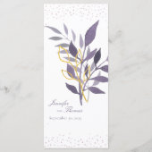 Paars Gold Glitter Botanical Wedding Menu (Achterkant)