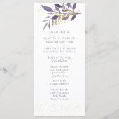Paars Gold Glitter Botanical Wedding Programme Programma (Achterkant)