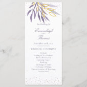 Paars Gold Glitter Botanical Wedding Programme Programma (Voorkant)