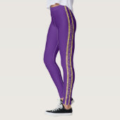 Paars Gold Glitter Custom Text Athletic Stripe Leggings (Links)