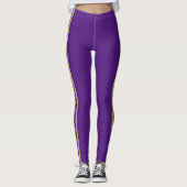 Paars Gold Glitter Custom Text Athletic Stripe Leggings (Voorkant)