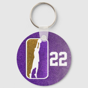 Paars Gold Glitter School Basketbalteam Sport Sleutelhanger