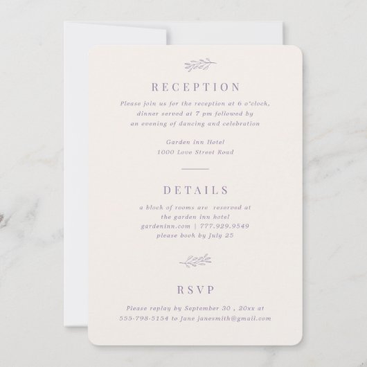 Paars Gold Leaf All in One Rsvp Photo Weddenschap Kaart (Achterkant)