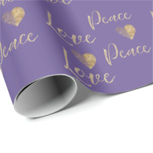 Paars Gold Luxe Glitter Love Peace Heart Cadeaupapier