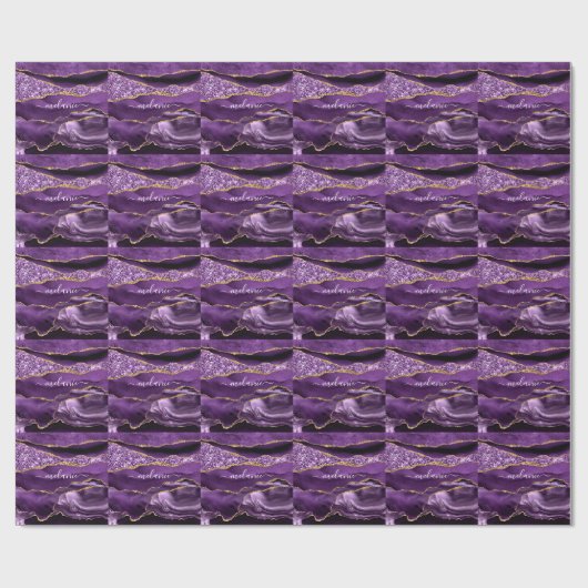 Paars Gold Marble Jouw naam Wrapping Papier (Vlak)