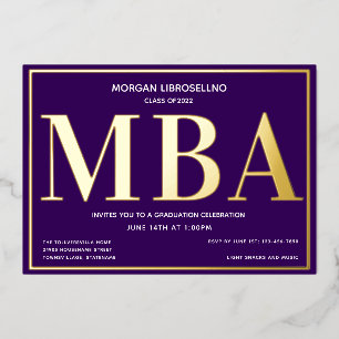 Paars Gold MBA Afstuderen Folie Uitnodiging