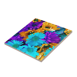 Paars Gold N Turquoise Daisies Tegeltje