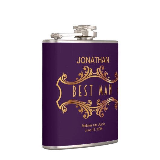 Paars Gold Royal Crest Lijst Best Man Favor Heupfles (Rechts)