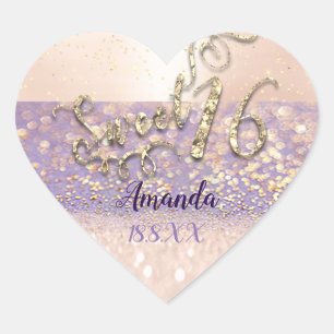Paars Gold Sweet 16th White Heart Glitter Spark Hart Sticker