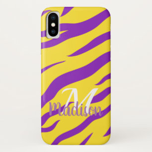 Paars Gold Tiger Stripe Monogram Initiaal Naam iPhone X Hoesje
