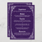 Paars gothic Victoriaans Damask Wedding Menu (Voorkant / Achterkant)