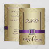 Paars Goud 50e Huwelijksjubileum RSVP-kaart RSVP Kaartje (Voorkant / Achterkant)