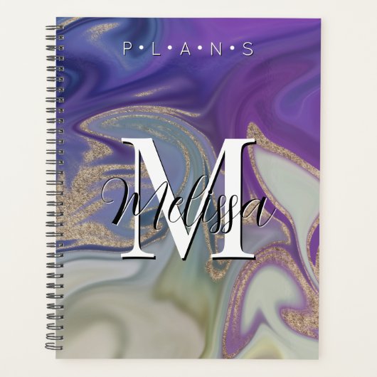 Paars Goud Abstract Monogram Planner (Voorkant)